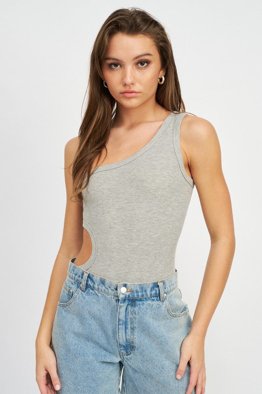 OFF SLEEVE BODYSUIT WITH SIDE CUT OUT