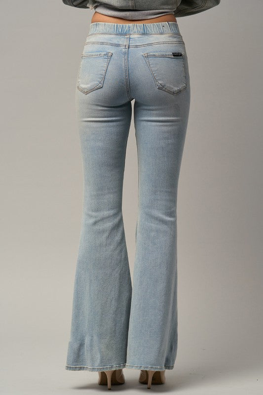 Elastic Banded Wide Flare Jeans