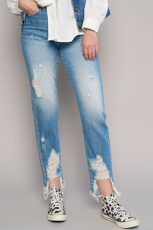 HIGH RISE CROPPED BOYFIREND JEANS WITHOUT BELT