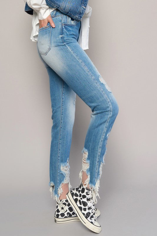 HIGH RISE CROPPED BOYFIREND JEANS WITHOUT BELT