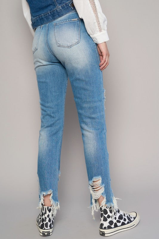 HIGH RISE CROPPED BOYFIREND JEANS WITHOUT BELT