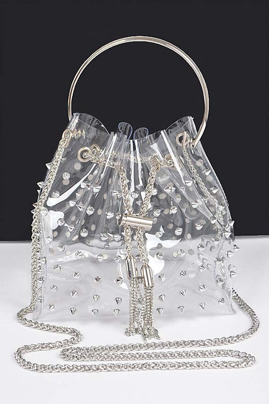 Studded Cleared Top Handle PVC Clutch Bag