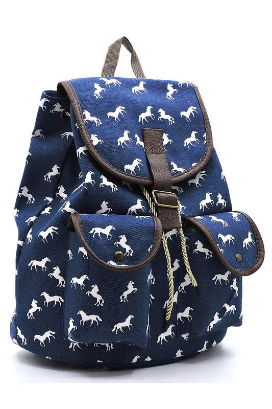 Horse Printed Canvas Backpack