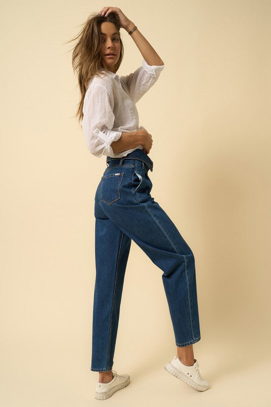 HIGH RISE FLAP WAISTED RELAXED JEANS
