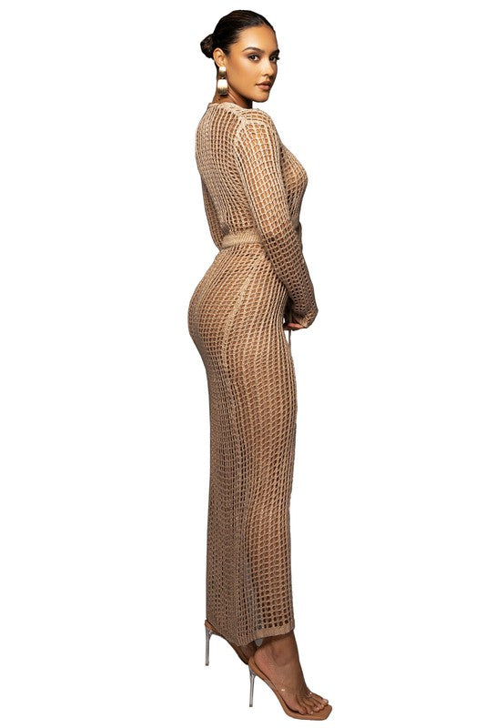 SEXY CROCHET HOLLOW CARVED MAXI DRESS