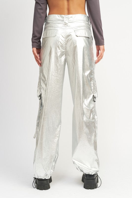 METALLIC CARGO PANTS