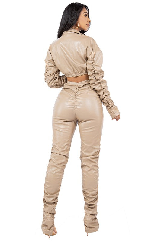 SEXY PU LEATHER 2PC PANTS SET