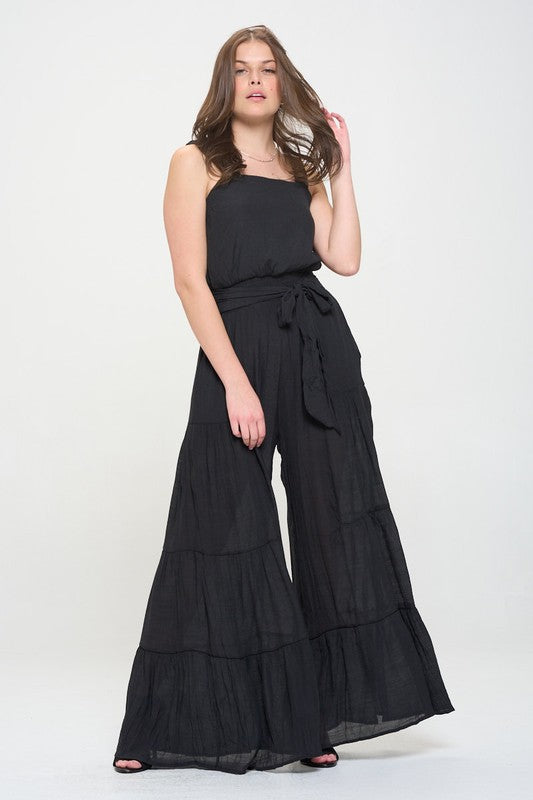 ELASTIC STRAP TIERED JUMPSUIT