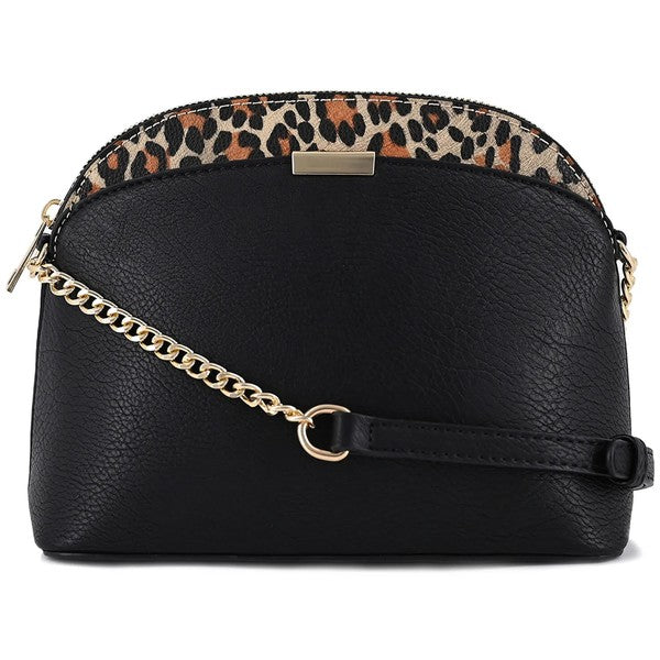 Leopard Accent Small Dome Crossbody Bag