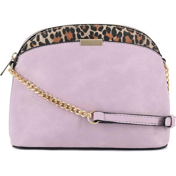 Leopard Accent Small Dome Crossbody Bag