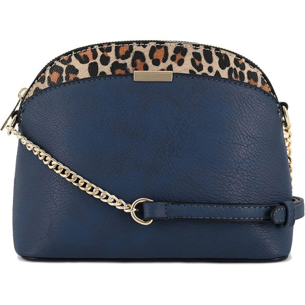 Leopard Accent Small Dome Crossbody Bag