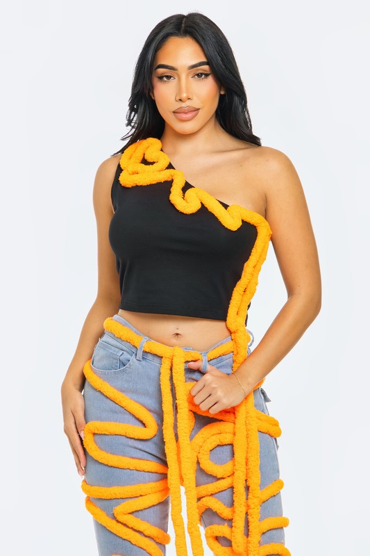 Sculptural Swirl Pipeline Asymmetrical Crop Top