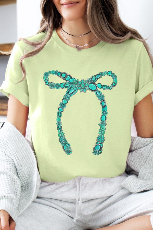 Turquoise Bow Graphic T Shirts