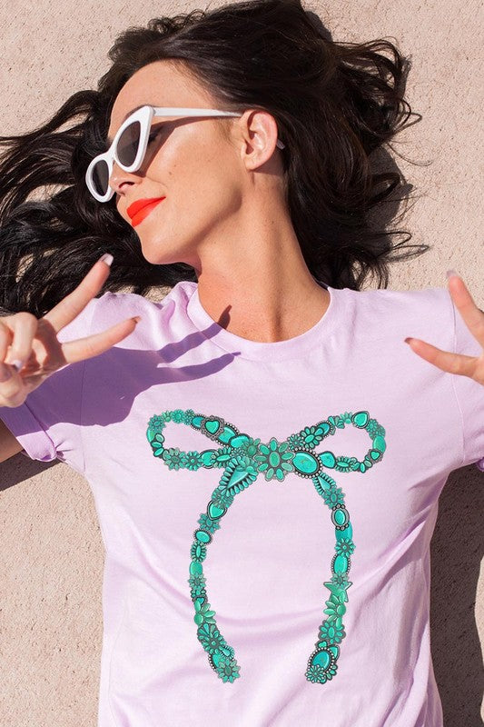 Turquoise Bow Graphic T Shirts