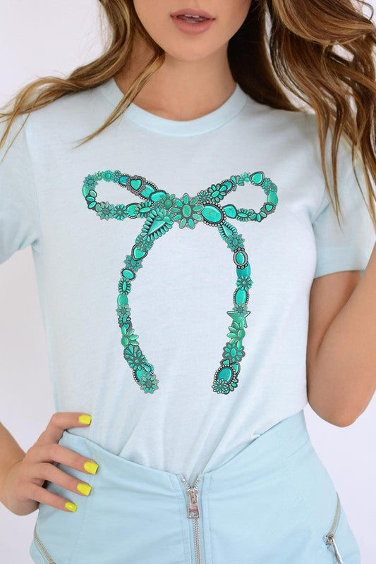 Turquoise Bow Graphic T Shirts