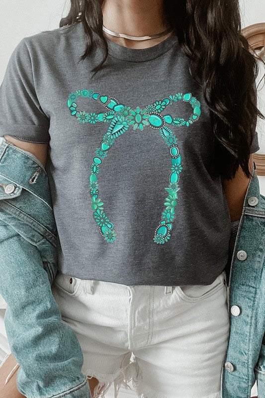 Turquoise Bow Graphic T Shirts