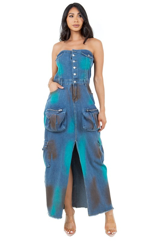 WOMEN FASHION DENIM LONG MAXI DRESS