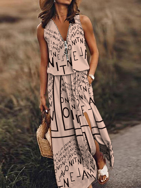 Zippered letter print dress with waist tucked in
 HW5NBL23LX