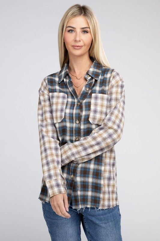 Plaid Patchwork Pockets Shirt