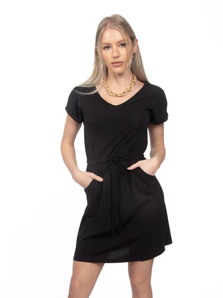 Women's V-Neck Drawstring Mini Dress Side Pockets
 HPWERLMMXW