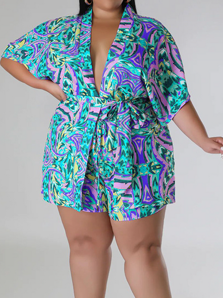 Loose Printed Belted Shorts Two-piece Set HW5M4N62HT