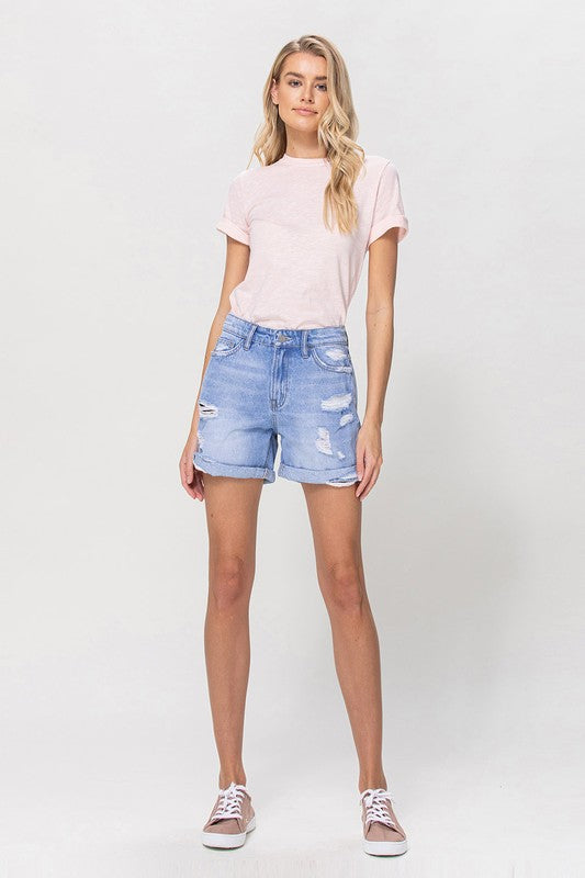 Distressed Boyfriend Shorts W/Cuffs