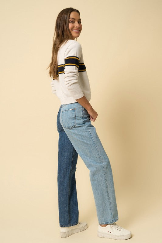 HIGH WAISTED CROSSOVER STRAIGHT JEANS