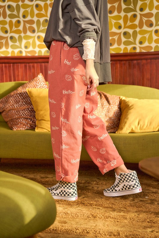Smiley face pattern baggy causal pants