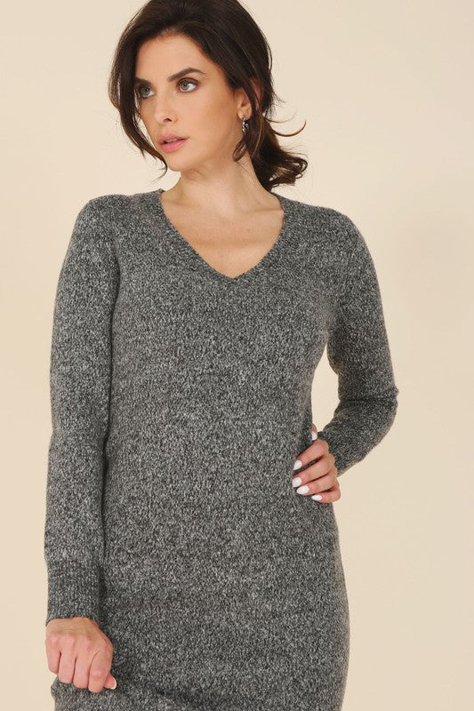 V-Neck Sweater Maxi Dress
